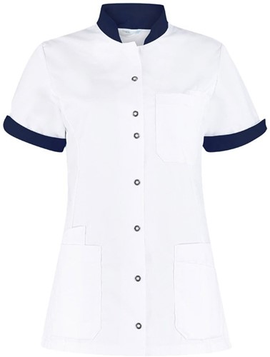 Haen High Line damesjasje Mila met tricot mouwinzet - Wit met donkerblauw contrast XS