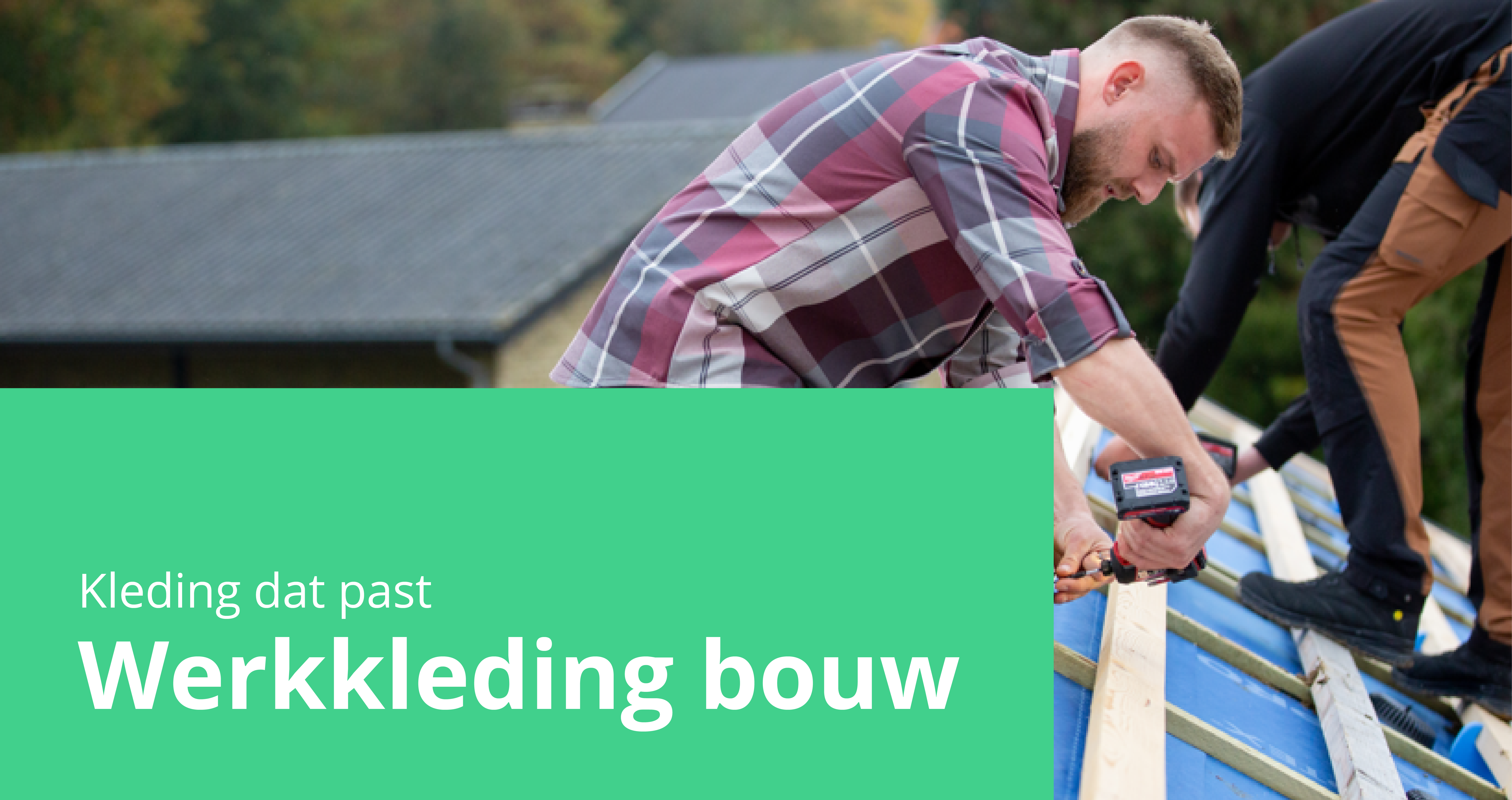 Knop naar werkkleding bouw met in de achtergrond mensen die aan het werk zijn