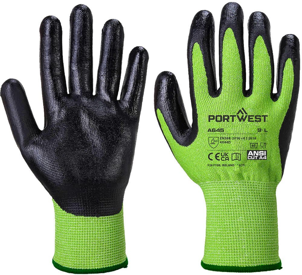[A645E8RL] Portwest A645 Green Cut Glove - Nitrile Foam