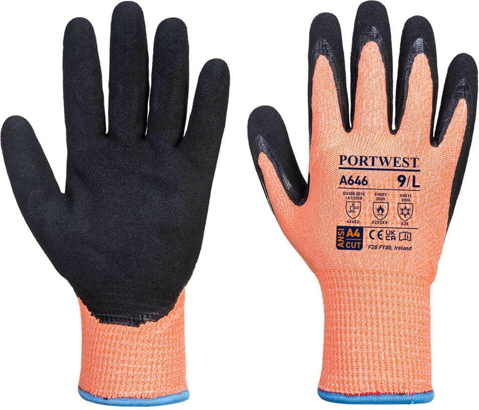 [A646O8RL] Portwest A646 Vis-Tex Winter HR Cut Glove Nitrile